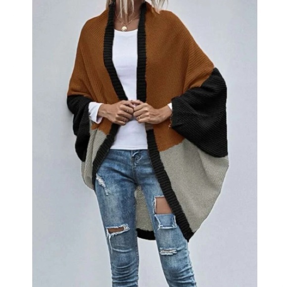 Cozy Color Block Batwing Oversized Open Front Cardigan - Picture 3 of 5